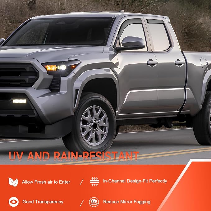 in-Channel Rain Guards Compatible with Toyota Tacoma 2024-2026, Durable Side Windows Wind Deflectors, 2024 2025 2026 Tacoma Rain Guard Black 4 PCS