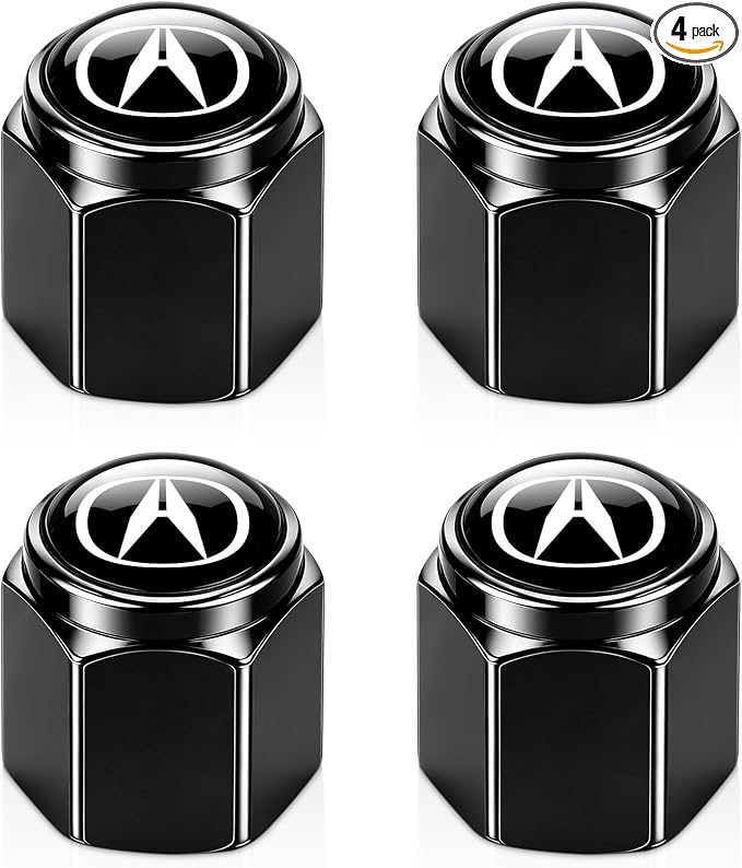 Tire Valve Stem Caps Cover for Acura Metal Car Wheel Air caps Auto Valve Stem Caps Accessories 4 Pack Black