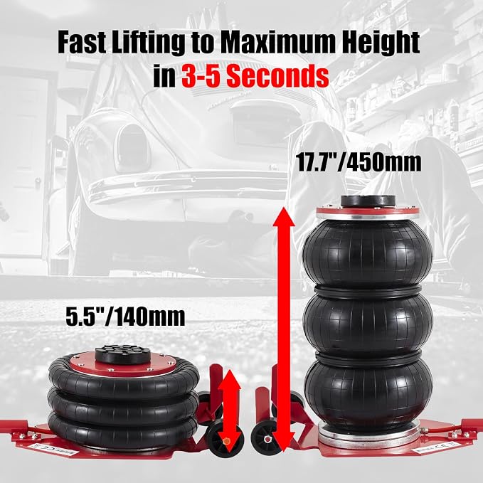 Air Jack, 3 Ton/6600 lbs Air Jack, Portable Pneumatic Jack with Long Hand, Lift up to 15.7", 3-6 s Fast Lifting Pneumatic Jack, with Adjustable Long Handles for Cars, Garages, Repair