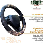 Mossy Oak Steering Wheel Cover with Comfort Grip; Heavy Duty 600D Oxford Material with Mossy Oak Break-up Country Camouflage; Fits Sedans Compact SUVs Mini Vans with Steering Wheel Size 14.5" to 15"