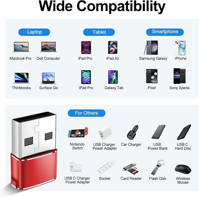 𝟒𝐏𝐚𝐜𝐤 𝐔𝐩𝐠𝐫𝐚𝐝𝐞𝐝 USB to USB C Adapter,Type-C Female to A Male Car Charger OTG Converter for Apple Watch Ultra 8 9 10,iPhone 16 15 14 13 Pro Max,Samsung S24,Nintendo Switch,AirPods,iPad,Car