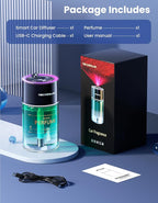 Smart Car Air Freshener Diffuser with Star Light, 120ml Essential Oil, Auto On/Off, 4 Mist Modes, Long Lasting Rechargeable Aroma Diffuser Aromatizante Para Carro for Home, Office-Ocean
