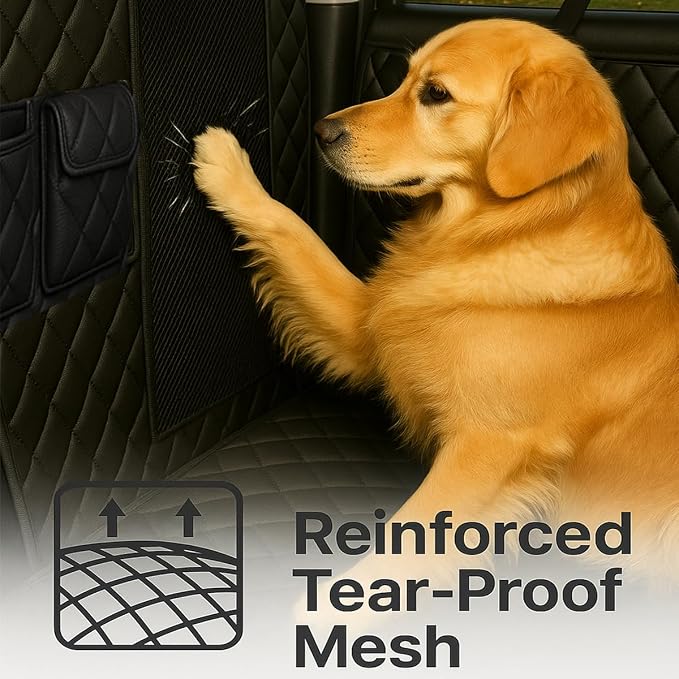 fidozen Dog Car Seat Cover, Universal Fit, Waterproof, Breathable, Machine Washable, Pet Hammock with Storage Pocket, (Black, Standard)
