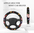 Colorful Floral Flowers Steering Wheel Cover, Elastic Non-Slip Steering Wheel Protector,Auto Interior Decor for Women Girls,Universal 15" Fit for Sedans,Trucks