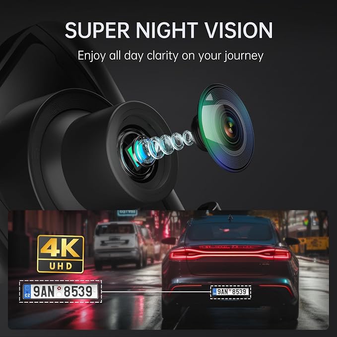 4K Rear View Mirror Camera, 10'' 4K Mirror Dash Cam with 1080P Backup Camera, Dash Cam Front and Rear for Car with Voice Control, 24H Parking Mode, Night Vision, 32GB SD Card Included