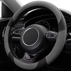 Steering Wheel Covers Gray Universal Microfiber Leather, Suitable for 14 1/2-15 inch Car Steering Wheel Cover, Breathable, Anti Slip & Odor