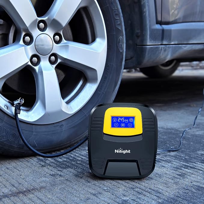 Tire Inflator Air Compressor Portable Pump for 12V DC Car Tires with Digital Pressure Gauge 150PSI Auto LED Light Cars ATVs Bicycles