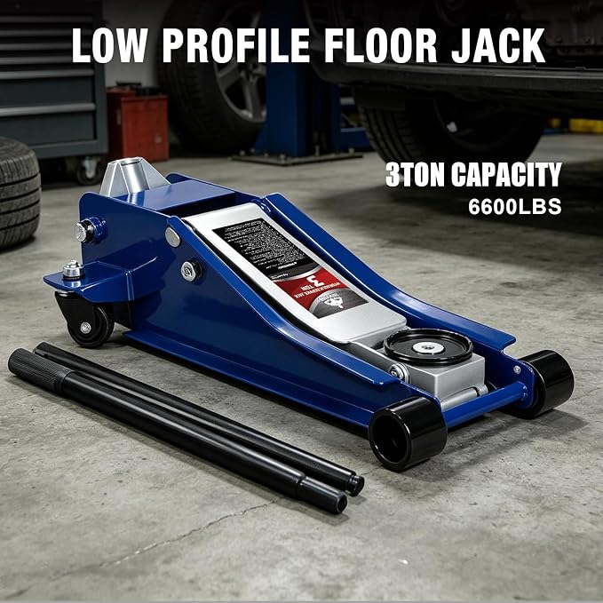 6600LBS Floor Jack, 3 Ton Capacity Car Jack, Low Profile Protable Hydraulic with Dual Pumps, Quilckly Lift and Slow Descent, Lifting Range 3-1/8" Min to 20" Max Blue and Grey