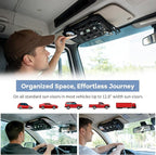 Car Sun Visor Organizer, Heavy Duty Molle Panel with Double Zipper Multi-Pockets & Glasses Clip, Tactical Storage Pouch for Cars, SUVs, Trucks (2 Pack)