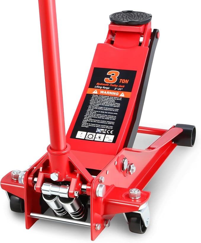 DNA Motoring Low Profile Hydraulic Trolley Service/Floor Jack, 3 Ton (6000 lbs) Capacity Heavy Duty Hydraulic Car Jack, Lifting Range 3"-20", TOOLS-00475-RD