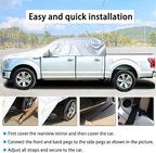 Half Car Cover Windshield Cover Car Body Cover for All Season Sunshade Cover Snow Cover Waterproof 210D Polyester with Cotton (Fit Small and Medium Size Pickup (Crew Cab))