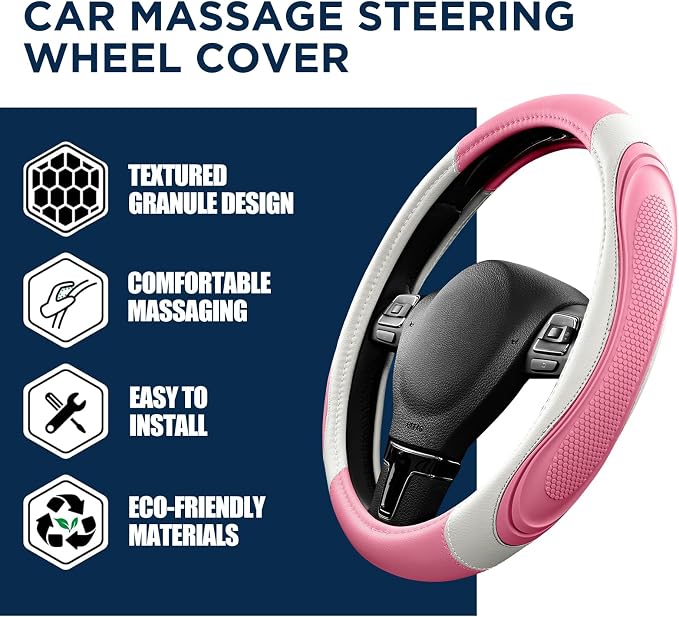 Car Steering Wheel Cover - Microfiber Leather Steering Wheel Wrap Sports 14.5-15 Inch Steering Wheel Cover Non-Slip for Men Women Pink & White Color