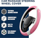 Car Steering Wheel Cover - Microfiber Leather Steering Wheel Wrap Sports 14.5-15 Inch Steering Wheel Cover Non-Slip for Men Women Pink & White Color