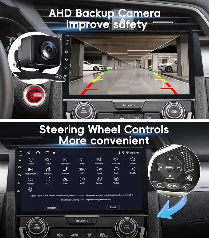 4G+64GB Android 13 Car Radio Stereo for Honda Civic 2016-2021, 9" Touch Screen Head Unit with Android 13/CarPlay/Android Auto/GPS Navigation/Bluetooth/FM/DSP Radio/AHD Backup Camera