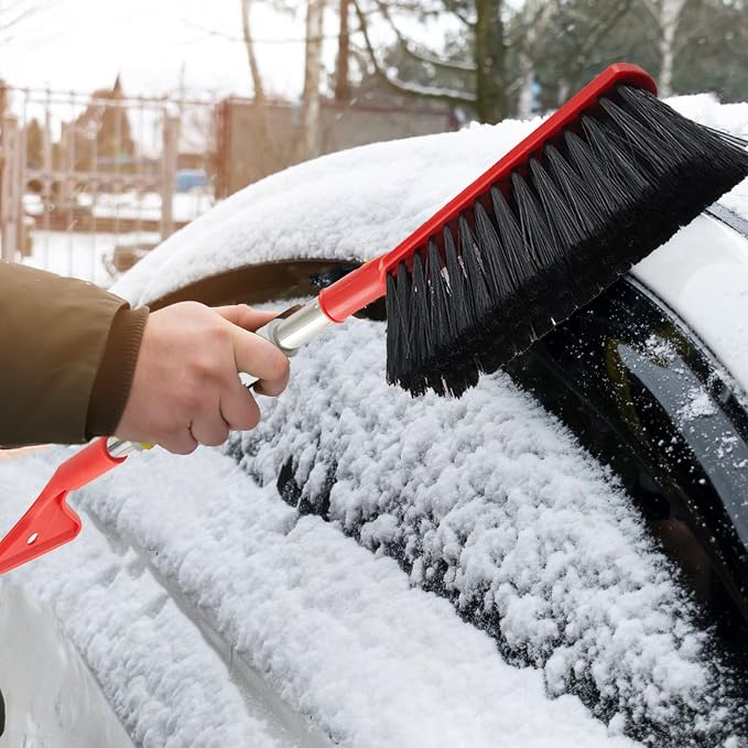 Snow Brush for Car, Ice Scrapers Adjustable Head Ergonomic Grip 2 in 1 Design Lightweight Portable Multifunctional Windshield Scraper, Winter Car Ice Kit for Cars Trucks Red