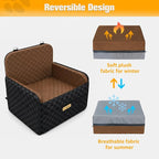 Waterproof Dog Car Seat for Small Medium Dogs, 5in Memory Foam Pet Booster Seat for Dogs up to 35 lbs with Pockets, Detachable Washable Pet Carseat with Y-Shape Safety Belt (Brown, Medium)