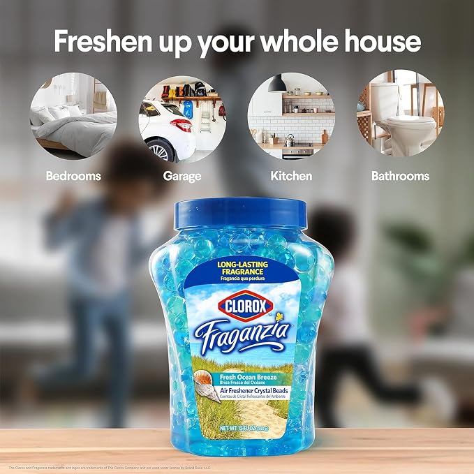 Fraganzia Crystal Beads Air Freshener, Long Lasting Room Deodorizer and Odor Eliminator Gel Beads to Freshen Home, Car, or Office, Fresh Ocean Breeze Scent, 12 Fl Oz - 12 Pack