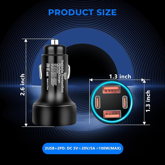 EMP Vehicle Protection, Protector Comes with 2 USB and 2 PD Interfaces, Lightning, Solar Flare and Surge Protection, Suitable for 12-Volt DC in Cars and Trucks