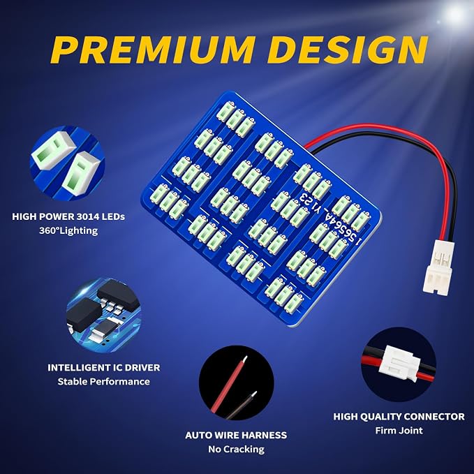 Car Interior LED Lights Accessories with 194 168 T10 / BA9S / DE3175 6418 211-2 578 Festoon Adapters, 48-SMD Panel Lamps for Dome Map Door Trunk Courtesy License Plate Lights (Ice Blue)