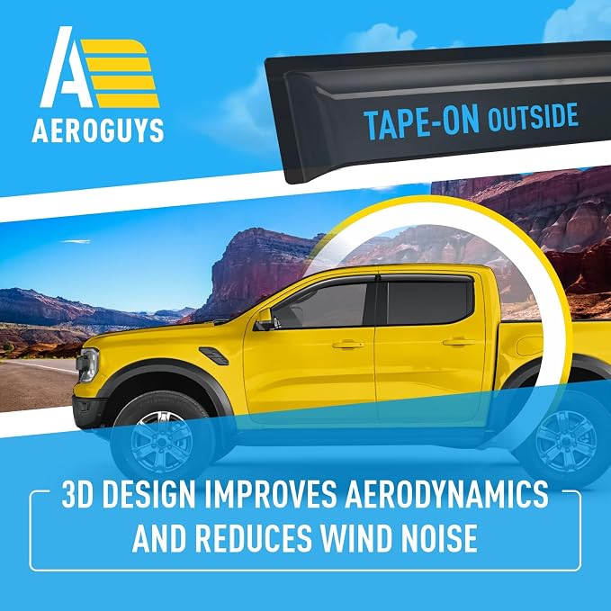Extra Durable Window Deflectors Tape-On Window Visors Rain Guards Fit for Ford Ranger 2024-2026 SuperCrew, Sun Visors, Wind Vent for Shades, Exterior Car Accessories - 4pcs. AG0745