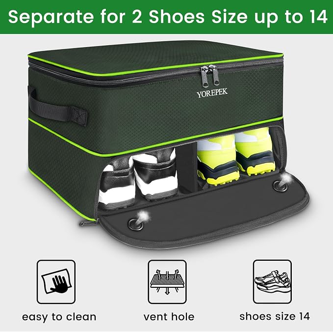 2 Layer Golf Trunk Organizer, Golf Gifts for Men with Separate Ventilated Compartment for 2 Pair Shoes, Waterproof Car Trunk Locker for Balls, Tees, Clothes, Gloves, Gifts for Golfers