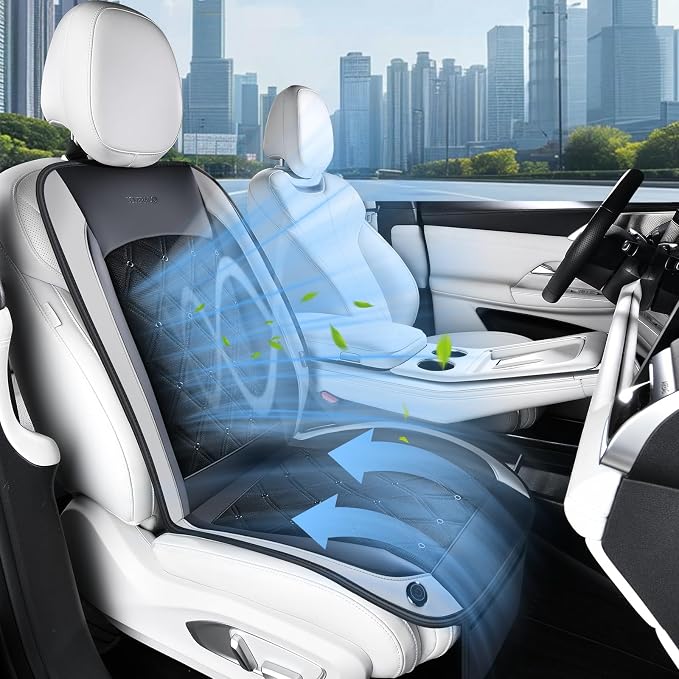 Coverado Cooling Car Seat Cover, 12V-24V Ventilated Front Seat Cushion for Car, 3-Speed Adjustable Seat Cover for Summer Driving Seat, Universal Fit for Car SUV Truck Van