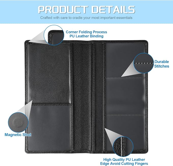 2Pack Car Registration and Insurance Holder,Car Document Holder for Cards License with Magnetic Shut,Vehicle Glove Box Car Organizer for Documents, Cards, License(Embossed leather Black)