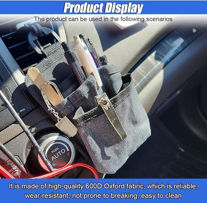 Car Air Vent Storage Bag, Multifunctional 3-Pockets Front Seat Organizer with Charging Port, 600D Oxford Fabric Hanging Pouch Bag, Car Vent Accessories for Key, Pen, Phone, Sunglass (Grey)