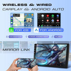 Single Din Car Stereo with 9 Inch IPS Touch Screen, Wireless CarPlay & Android Auto, Bluetooth, FM/AM/RDS Radio, Online Video, Mirror Link,EQ,SWC,USB,Backup Camera & RGB Button Lights
