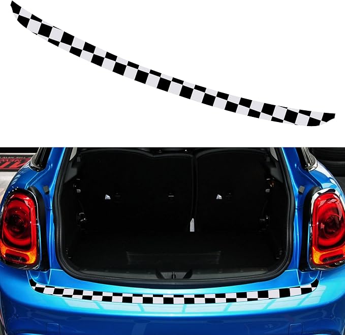 Rear Bumper Protector Sticker Compatible with Compatible with Mini Cooper F56 F55 R55 Anti-Collision Strip Trunk Threshold Decal Car Trunk Door Edge Vinyl Sticker Decoration for Car (Checkered)