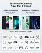 2026 2-in-1 Wireless CarPlay & Android Auto Adapter, Ultra Mini Dongle Converts Wired to Wireless, WiFi 6 & Bluetooth 5.4, Plug & Play Stick for Cars with Factory Wired System, Low Latency