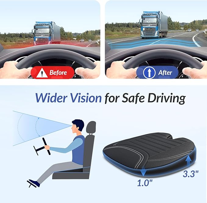Wedge Car Seat Cushion for Tailbone Pain Relief & Better Visibility | Ergonomic Memory Foam Seat Cushion for Car with Breathable Channel Design, Fits Car, SUV, Truck, Non-Slip Mesh Cover