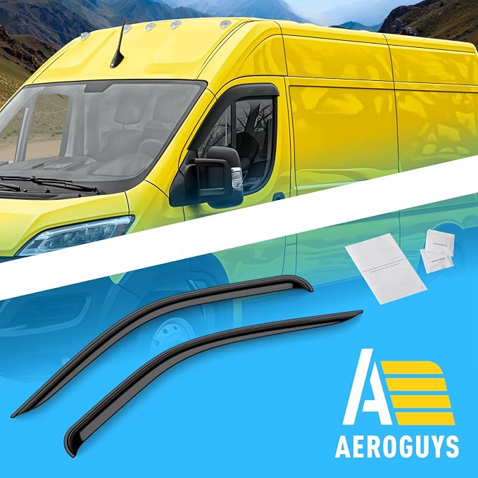 Extra Durable Window Deflectors Tape-On Window Visors Rain Guards Fit for Ram ProMaster 2014-2026, Sun Visors, Wind Vent for Shades, Exterior Car Accessories - 2 pcs. AG0907