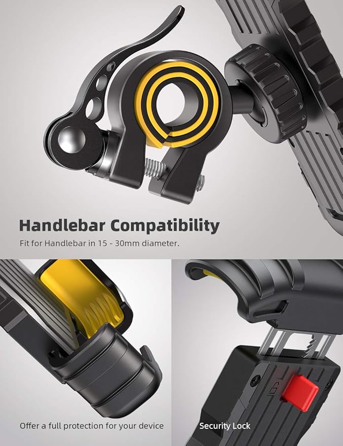 Bike Phone Holder, Motorcycle Phone Holder – 360° Handlebar Mount with Rotation for iPhone 17 16 15 14 13 12 Pro Max Plus Mini XS XR X 8, Samsung, Huawei, 4.7-6.8 Inch Smartphones – Yellow