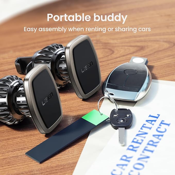 2-Pack Magnetic Phone Holder for Car: 6 Military Magnets, Gold Vent Phone Mount