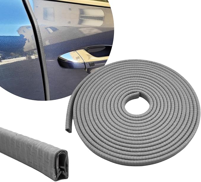 16.4Ft(5M) Car Door Edge Guards, Car Door Protector, U Shape Edge Trim Rubber Anti-Collision Seal Protector, No Glue Required Auto Entry Guard Seal Strips Fit for Trucks SUVs Sedans (Gray)