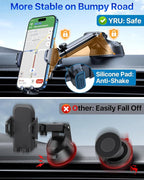YRU [True Upgrade for Safety Car Phone Holder Mount [Patent & Military-Grade] Dashboard Cell Phone Holder for Car Vent Windshield Phone Stand for iPhone 17 16 15 14 Pro Max Truck Samsung, Black Blue
