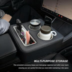 Sun Walker Back Seat Cup Holder for Car, Waterproof Rear Seat Organizer Expander Tray to Store Phone Drink Snack, Universal Leather Cup Holder Pillow for Truck RV Boat Sofa Bed (Gray)