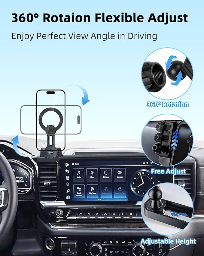 PZK Car Phone Holder for 2022-2026 Chevy Silverado/GMC Sierra 13.4'' Screen | Compatible with MagSafe Chevy Magnetic Car Phone Mount with 360° Rotating Extension Rod Hands-Free Phone Cradles Stand