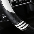Car Steering Wheel Covers for Women Girl Padded Carbon Fiber PU Leather Cute Cartoon Auto Interior Accessories for Jeep, Truck, Universal, Anti Slip, White, Large Size, 15.2-16in