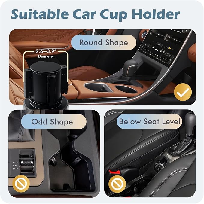 Upgraded Car Cup Holder Tray, 3 in 1 Car Cup Holder Expander Adapter, 360° Rotating Detachable 10.5" Car Food Tray Table for Eating, Road Trip Essentials, Fits Yeti/Hydro Flask 16–46oz