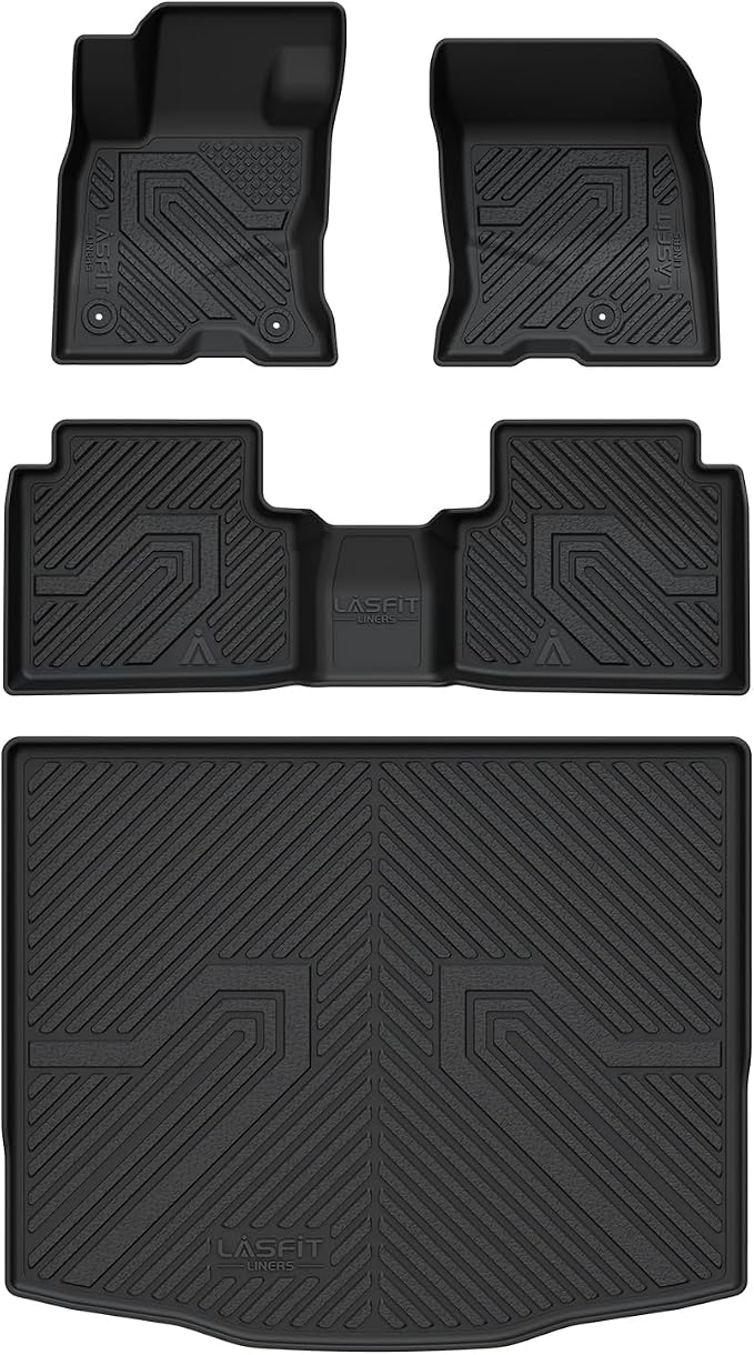 Floor Mats and Cargo Liner for Ford Escape Hybrid 2020-2025 2026(NOT for Gasoline Models) All Weather Protector TPE Custom Fit Car Floor Liners, 1st & 2nd Row & Trunk Set, 4PCS Black