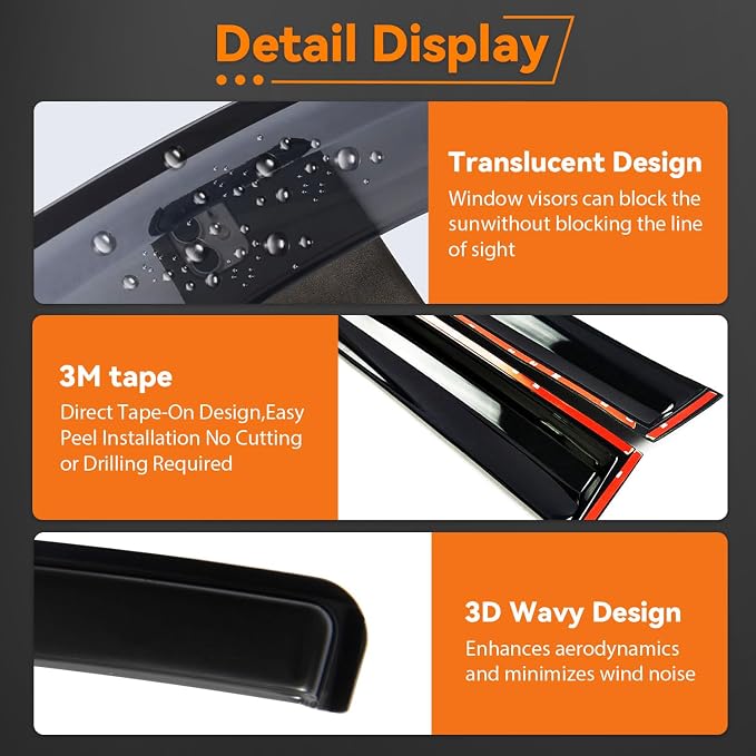 Rain Guards Compatible with 2021-2024 Jeep Grand Cherokee L, Set of 4 Tape-On Side Window Visor Wind Deflector Vent Visors Car Accessories