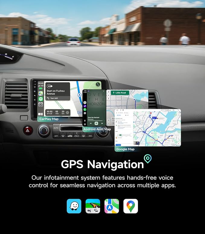 Car Radio Stereo for Honda Civic 2006-2011, Wireless CarPlay Android Auto | 9" IPS HD touchscreen, 64G storage, 5G WiFi GPS navigation, phone link, Bluetooth FM AM SWC, 1080P backup camera