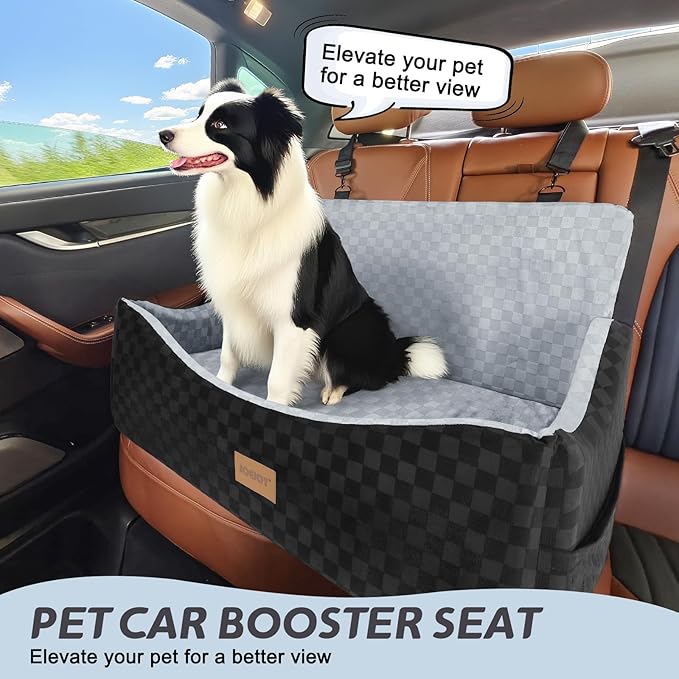 Dog Car Seat for Medium/Large Dogs - Reversible Dual-Sided Travel Dog Car Bed with Memory Foam, Washable Pet Booster Seat for Do gs up to 55 lbs or 2 Small Dogs, 2 Safety Leashes, Grey