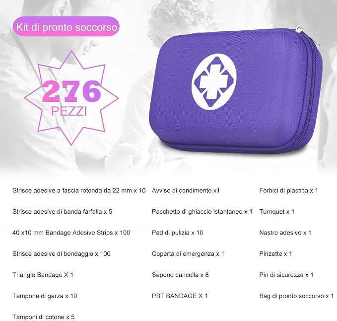 276PCS Compact Small First Aid Kits for Home Businesses Urgent Essential Mini First Aid Kit Travel Size Car Emergency Supplies Kit for Hiking Boating Skating, Purple