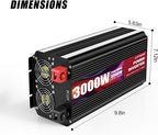 3000 Watt Power Inverter 12V to 110V 120V DC to AC with 4 AC Outlets, LCD Display, USB Port & Remote Control for Home, RV, Vehicle, Truck, Off-Grid Solar System, Heavy Duty Outdoor Camping