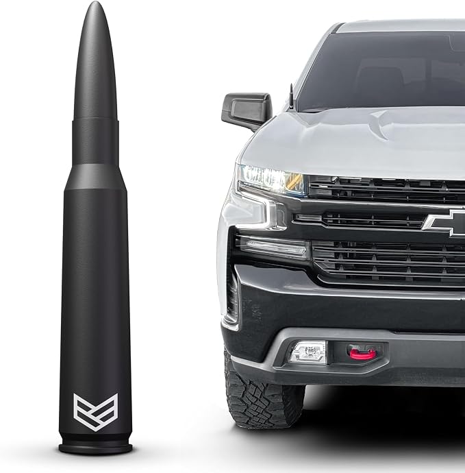 Bullet Antenna Chevy Silverado & GMC Sierra Trucks - 50 Cal Truck Antenna Accessories - Carwash Safe - Short Replacement Antenna for Truck
