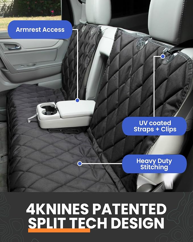 Dog Seat Cover for Back Seat, Heavy Duty Waterproof Rear Seat Protector for Large Trucks, SUVs, Cars -Fits 60/40 Split Bench with Middle Seat Belt, Non-Slip Backseat Cover (Extra Large, Black)