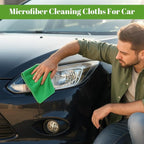60 Pcs Microfiber Cleaning Cloths for Cars 16 x 16 Inch Ultra Absorbent Car Towels Drying Reusable Cleaning Supplies House Kitchen Window Microfiber Towel (Green)